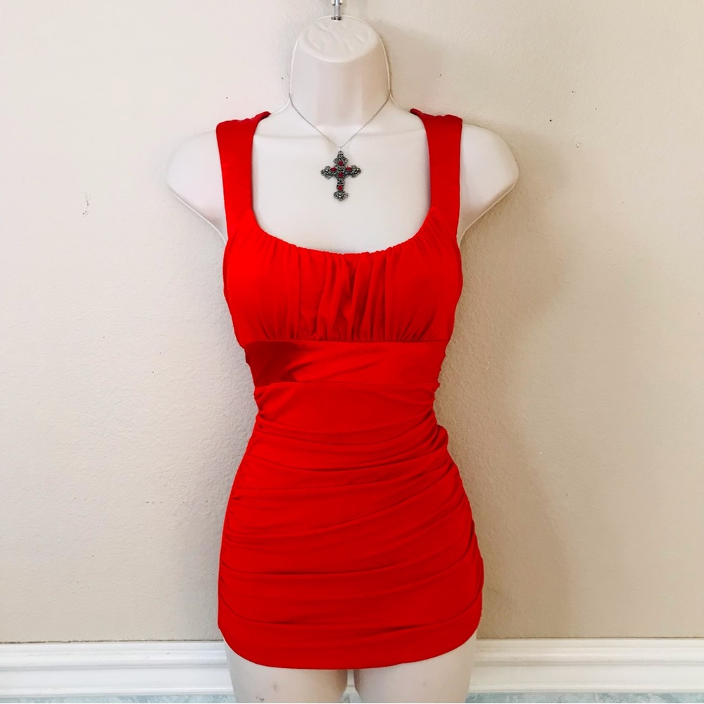 2B Bebe 90's Vintage Sexy Red Satin Scoop Neck Goth Tank Top Blouse Size XS